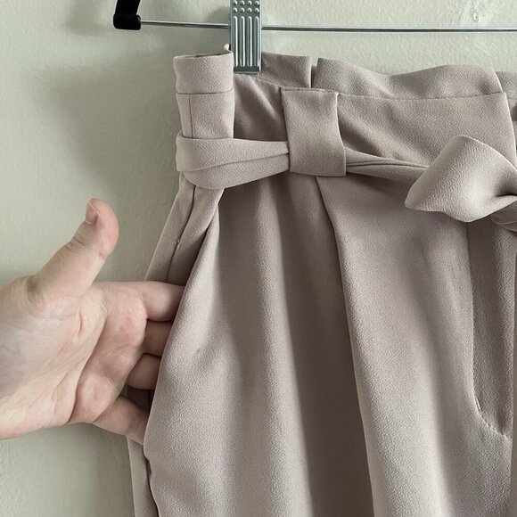 Express Women 12R Mauve Pleated Sash Tie Belt High Rise Paperbag Ankle Pants - Picture 5 of 10